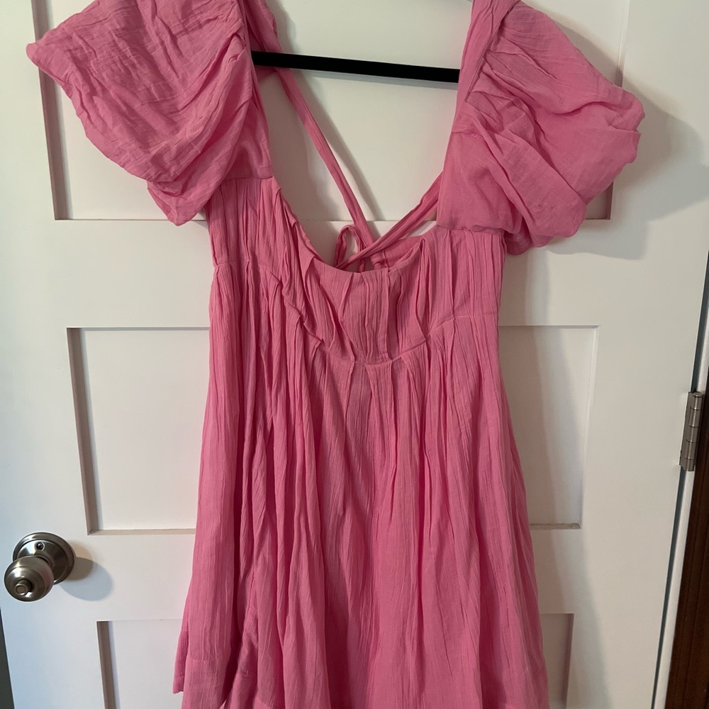 Free People Bubblegum Pink Backless Puff Sleeve Dress